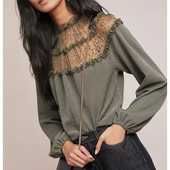 RARE Ranna Gill Anthropologie Bowen Ruffle Top NWT Medium - Picture 1 of 10